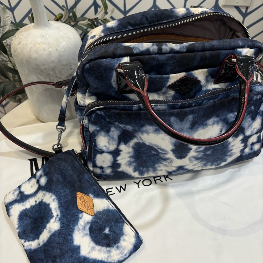 MZ Wallace Blue Tie-Dye Satchel/Crossbody/Handheld bag and Pouch Set w/dust Bag - Picture 3 of 12